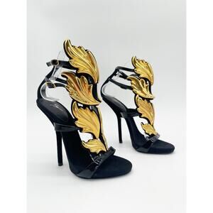 Giuseppe Zanotti Rare Cruel Summer Coline Black Gold Wing Stiletto Sandals IT 36